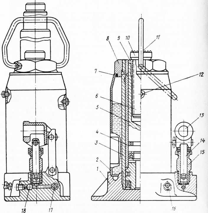 Устройство гидравлического домкрата бутылочного типа схема