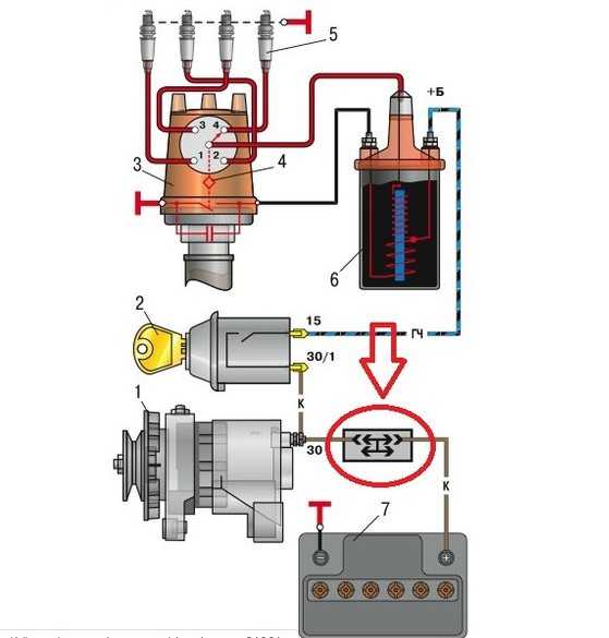 Схема контактного зажигания ваз