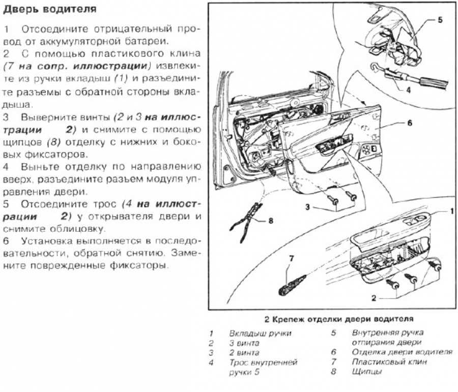 Снятие и установка обивки передней двери (для применения на моделе vw passat b6)