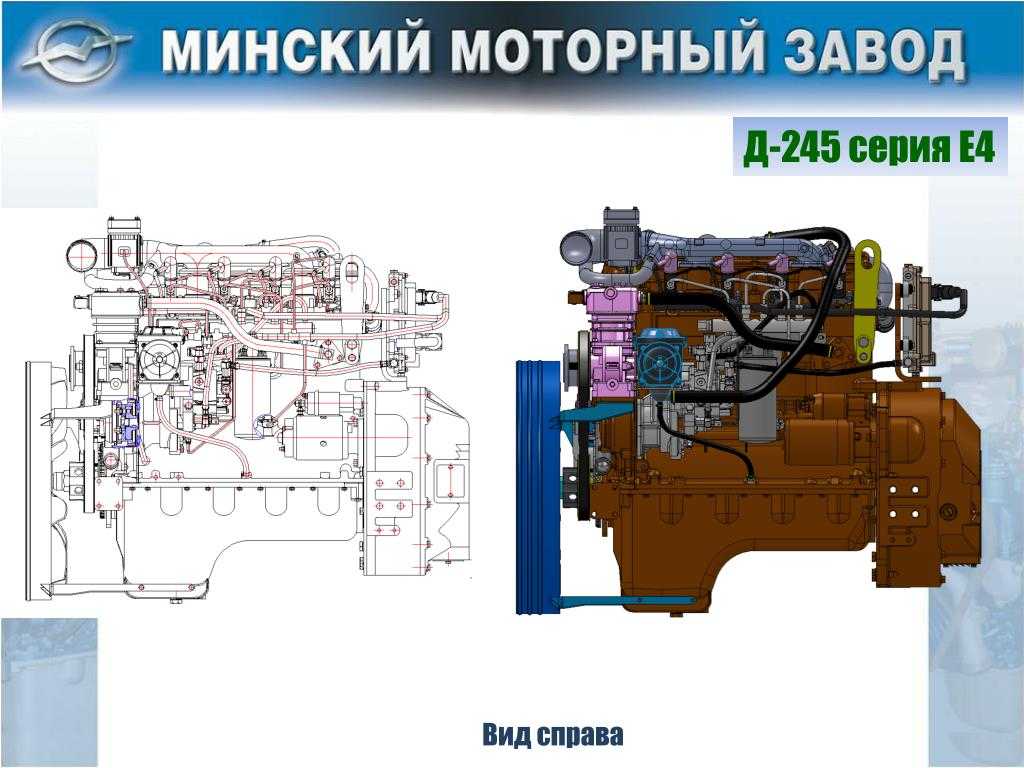 Двигатель Д 245Описание и технические характеристики Д2457Е4 Минский моторный выпускает трех, четырех и шестицилиндровые турбодизели, а также  в