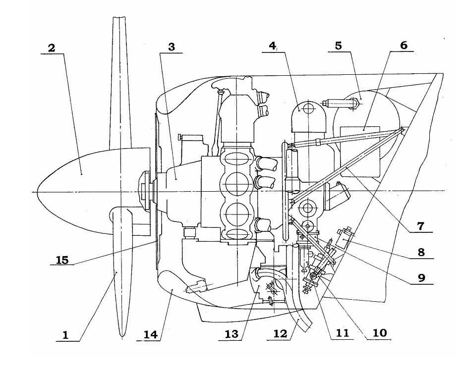 Чертеж авиационного поршневого двигателя